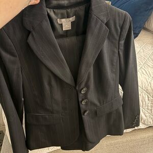 Ann Taylor black suit with blue stitching and matching trousers
